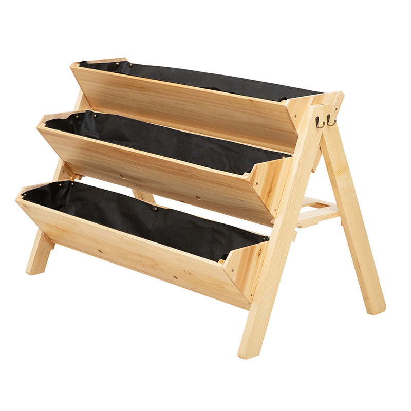 47 '' 3-Tiers مرتفع حديقة سرير مرتفع صناديق حديقة خشبية حامل نباتات مع خطافات جانبية ولوح تخزين ، رائع لأعشاب الزهور والخضروات ، طبيعي {$ vo.title | str_replace = '